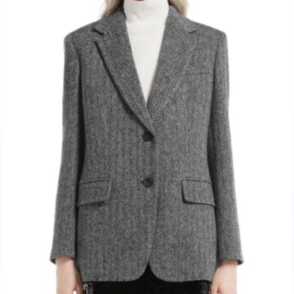 ZARA Gray Herringbone Wool Blend Blazer
